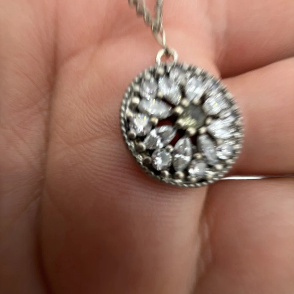 Vintage 925 Sterling Silver Pendant Necklace CZ Stones Dainty‎ Collar